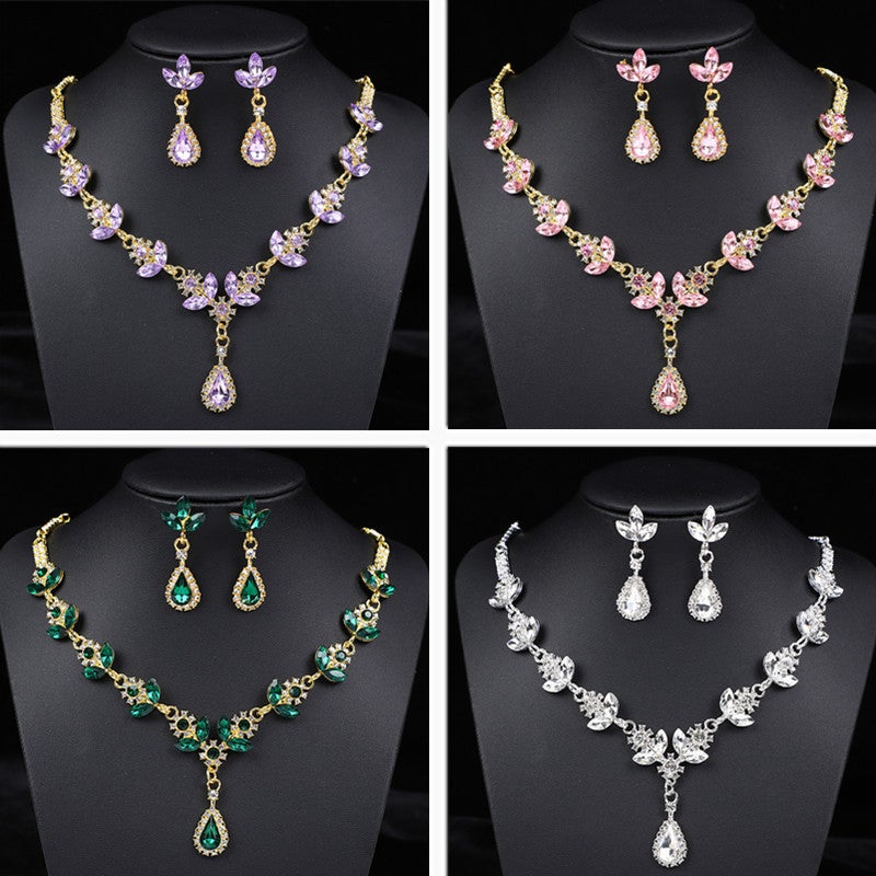 Bridal Jewelry Crystal Amethyte Alloy Necklace Earrings New Suit Wedding Dress Accessories Korean Style Dinner Wear - Image 2